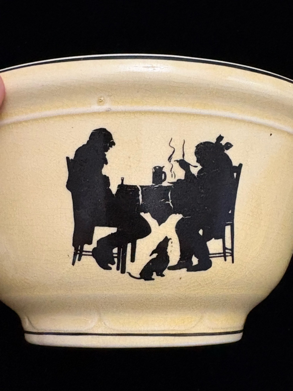 VTG Pale Yellow Crooksville China Co “Silhouette” Medium Mixing Bowl
